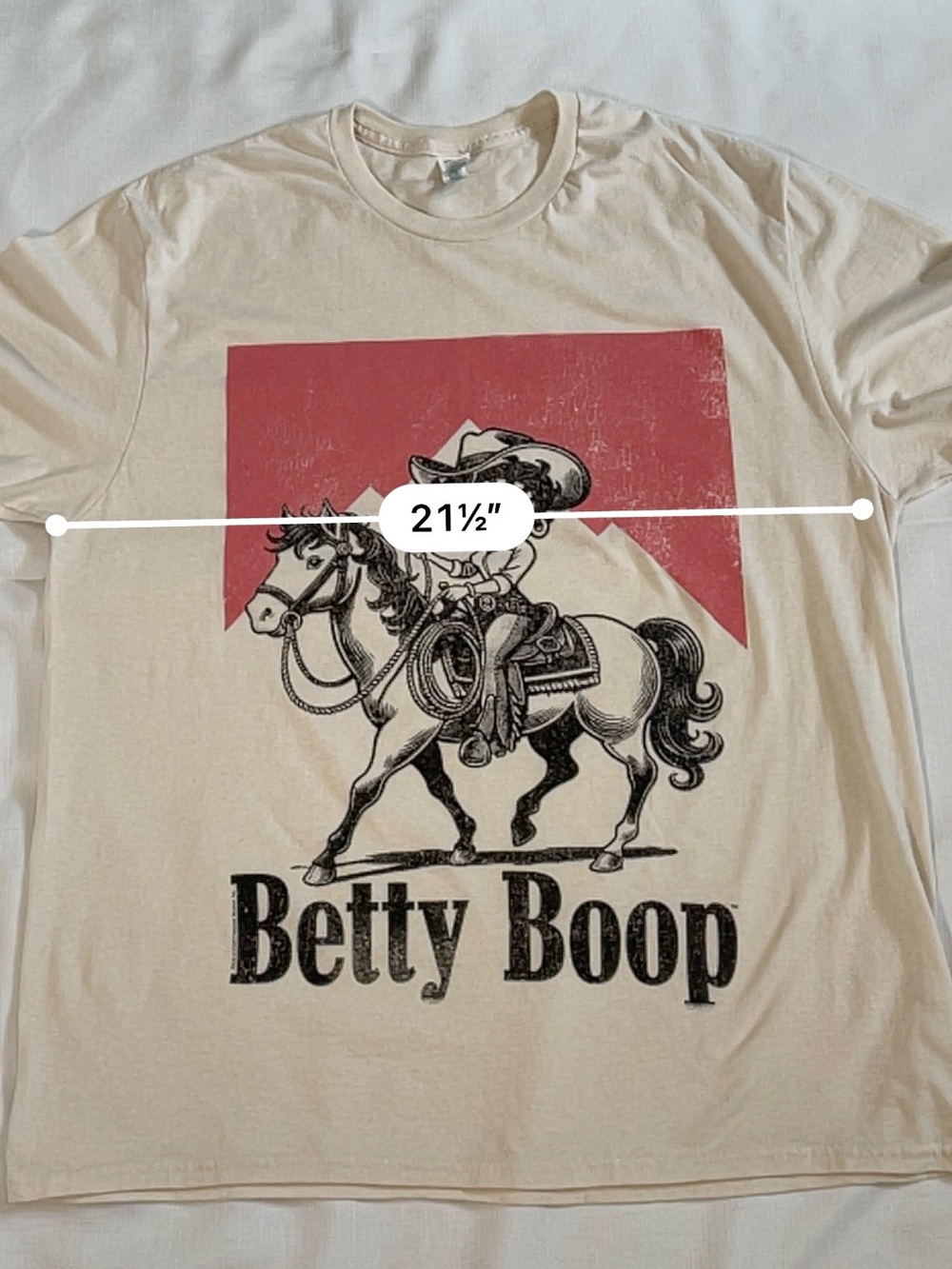 Jerzees Betty Boop Cowgirl Graphic T-Shirt Size XL Cream Western Horse Retro Tee - Picture 7 of 8